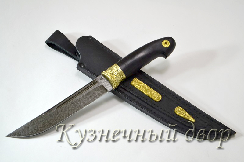Нож "Казацкий Засапожный" сталь-дамаск, рукоять- художественное литье из  латуни, черный граб. 