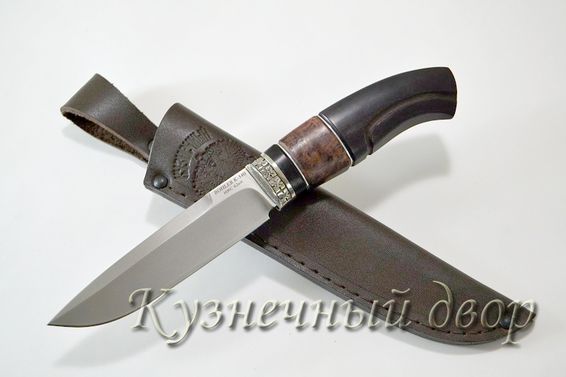 Нож "Барс", сталь- BOHLER К 340, рукоять-мельхиор, карельская береза, черный граб.