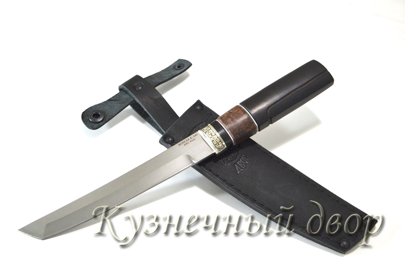 Нож  "Танто" сталь- BOHLER К 340, рукоять-мельхиор, карельская береза, черный граб. 