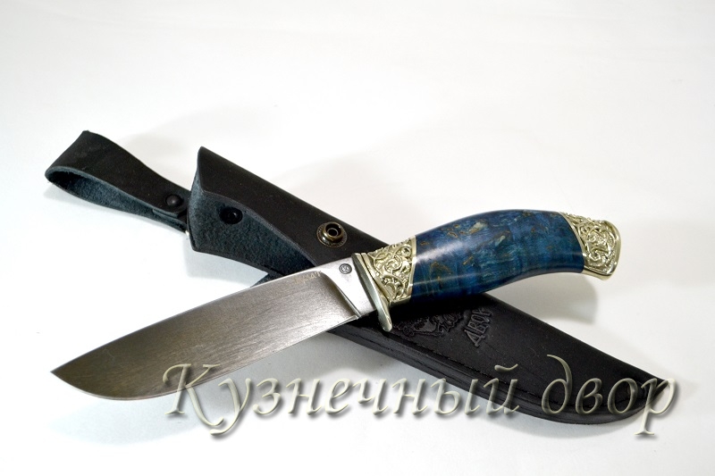 Нож "Лесник"  сталь-булат, рукоять- художественное литье из мельхиора, карельская береза.  