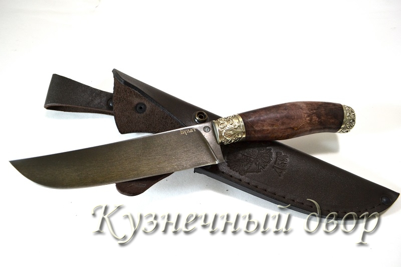 Нож   "Узбек"  сталь-булат, рукоять- художественное литье из мельхиора, карельская береза.  