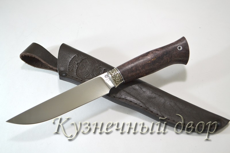 Нож "Кайман" сталь- D2, рукоять-мельхиор, стабилизированная карельская береза.