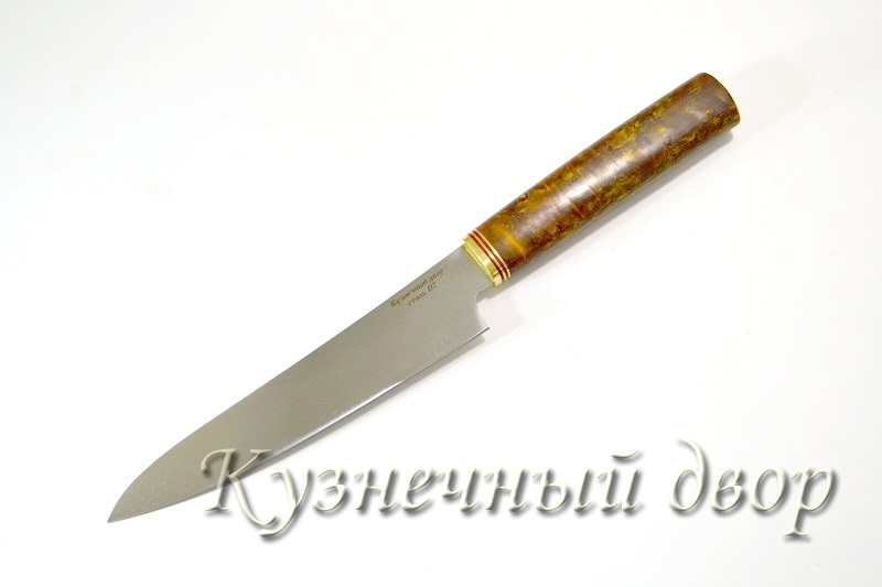 Нож "Универсальный"  сталь-D2,  рукоять- латунь, фибра, карельская береза.