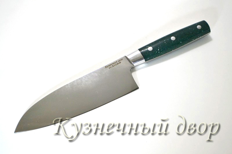 Нож "Сантоку"  цельнометаллический,  сталь-Х12МФ , рукоять- мельхиор, акрил.