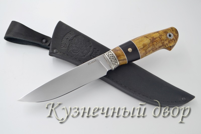 Нож "Таран" сталь-ELMAX, рукоять-мельхиор, орех, черный граб, мозаичные пины.