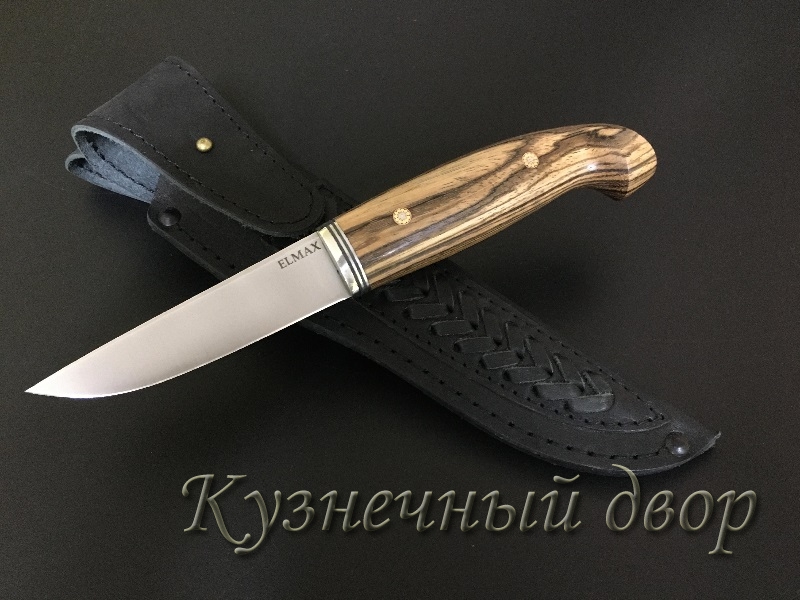 Нож "Финский" сталь-ELMAX, рукоять-мельхиор, зебрано, мозаичные пины. 