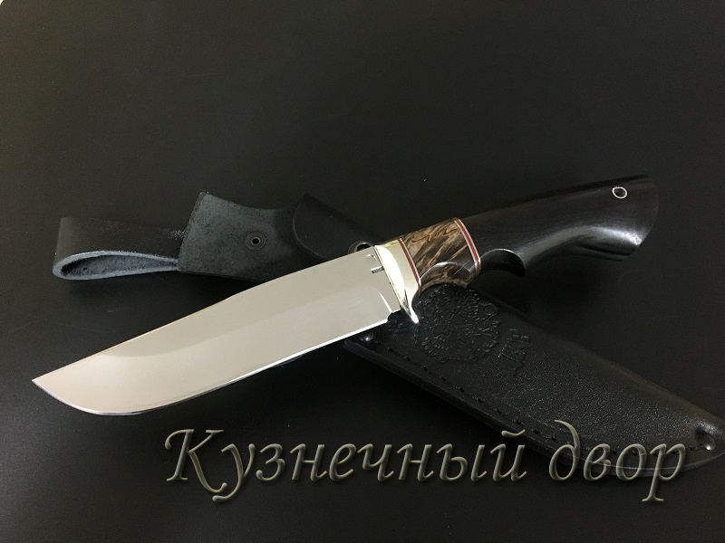 Нож "Охота" сталь-110Х18 кованая, рукоять-мельхиор, карельская береза, черный граб. 