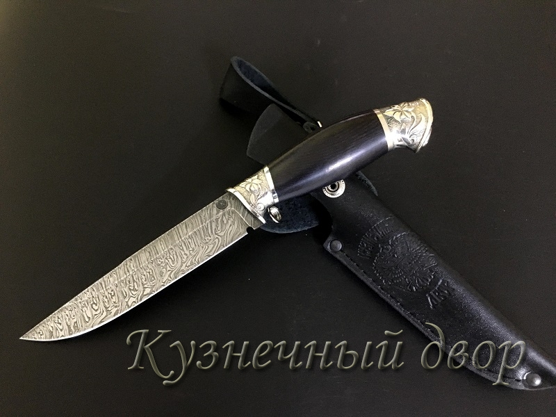 Нож "Сумрак",  сталь- дамаск, рукоять- художественное литье из мельхиора, черный граб.