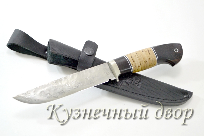 Нож "Засапожный" сталь- 9ХС, рукоять- мельхиор, черный граб, береста.