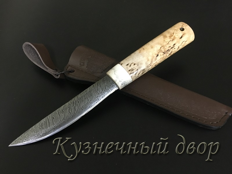 Нож "Якутский"  сталь- дамаск, рукоять-карельская береза.