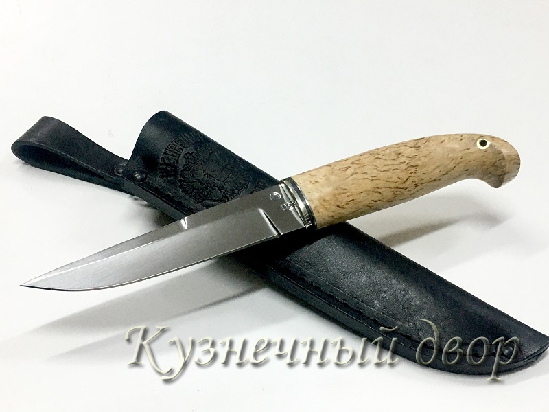 Нож "Финский" сталь- D2, рукоять-мельхиор, карельская береза. 