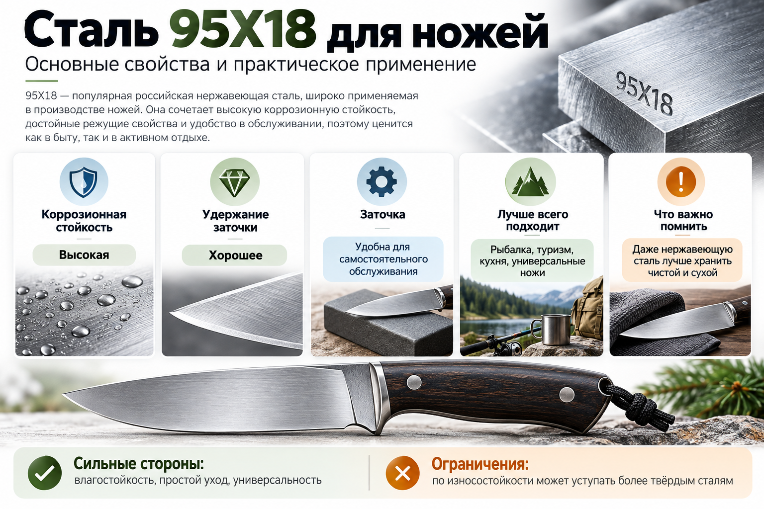 Основные свойства стали 95Х18 для&nbsp;ножей