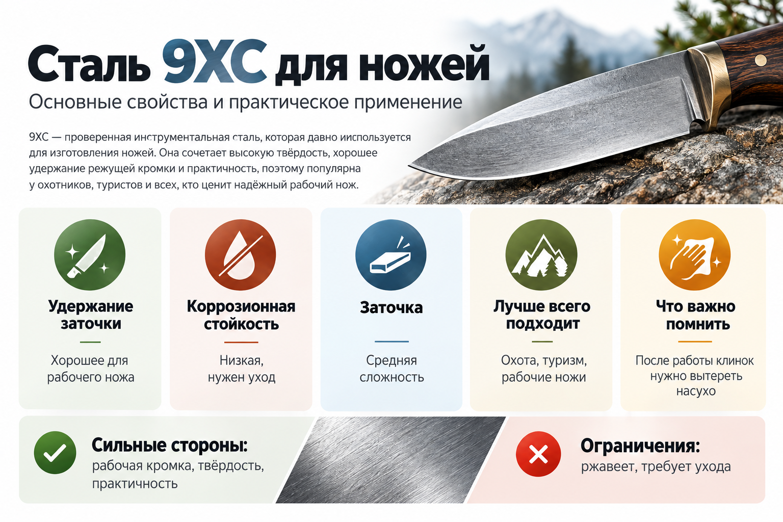 Основные свойства стали 9ХС для&nbsp;ножей