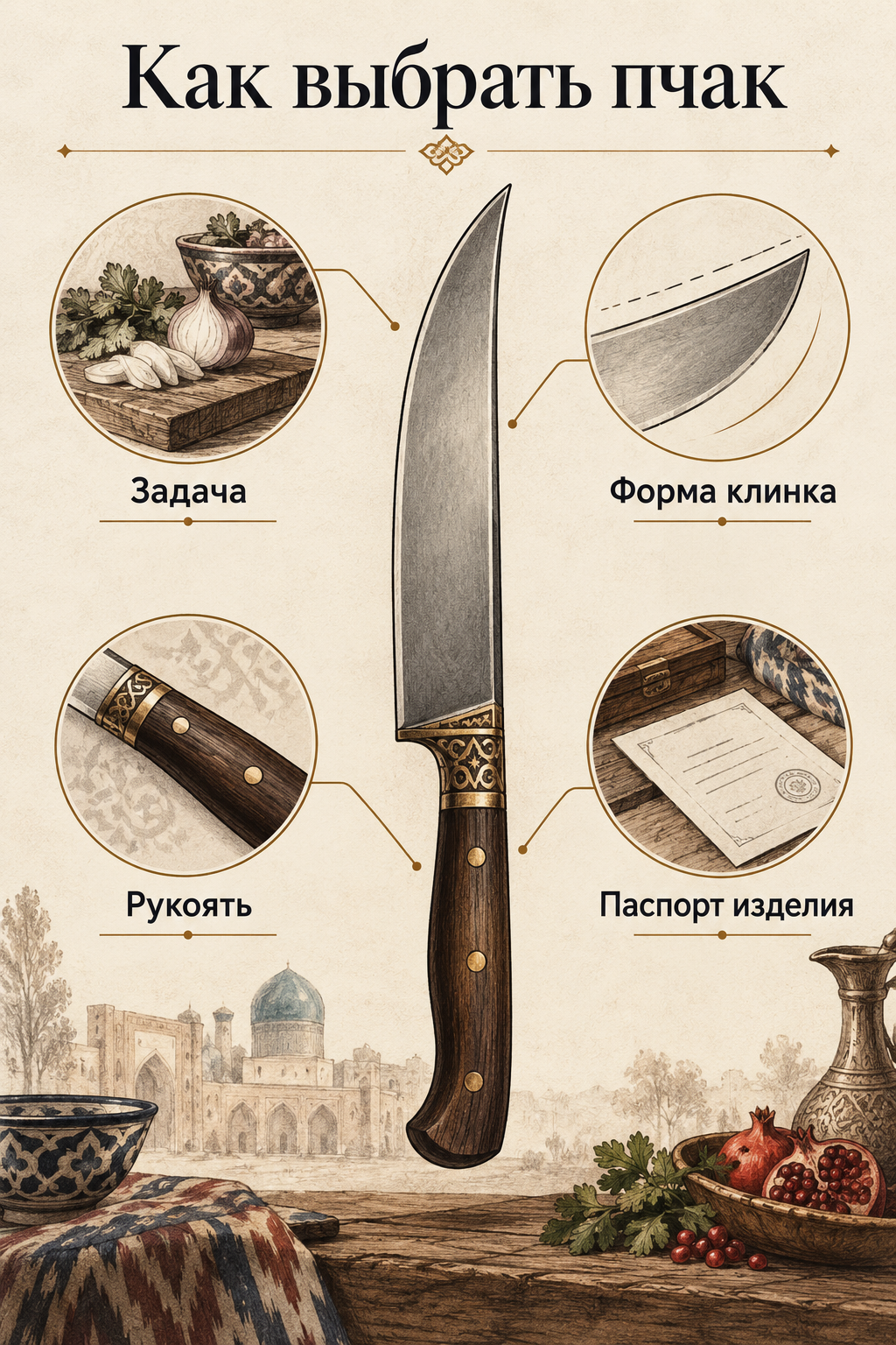 Инфографика: как&nbsp;выбрать пчак&nbsp;&mdash; задача, форма клинка, рукоять и&nbsp;паспорт изделия