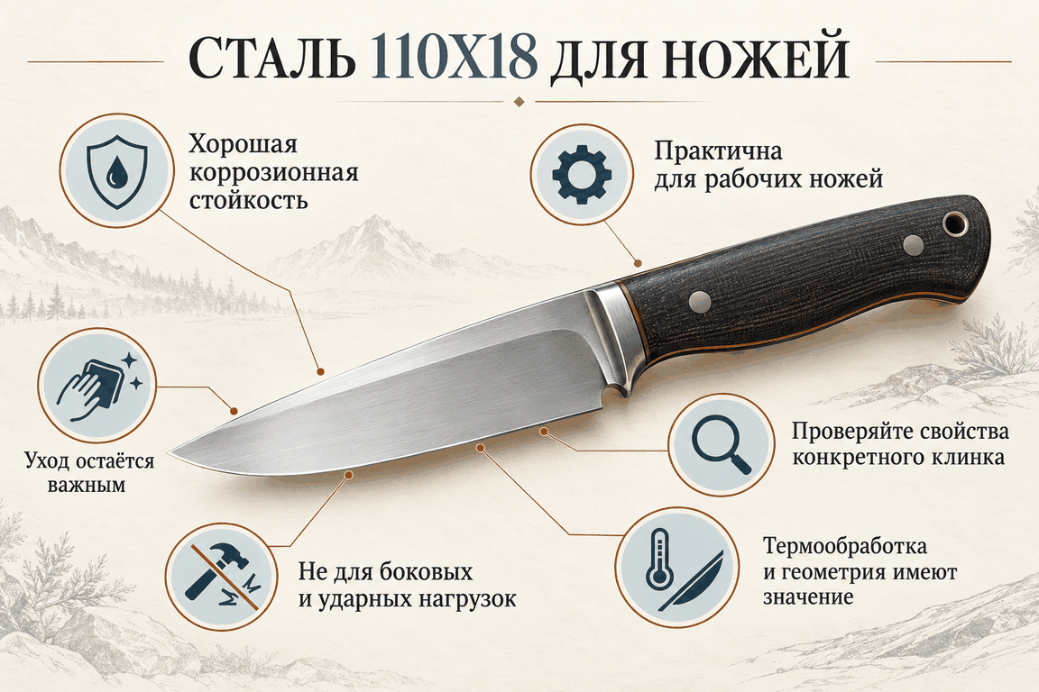 Основные свойства стали 110Х18 для&nbsp;ножей