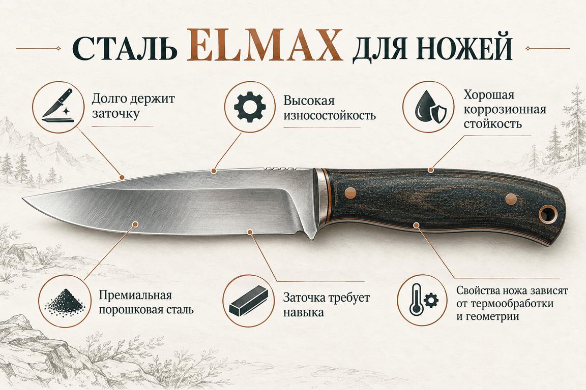 Основные свойства стали ELMAX для&nbsp;ножей