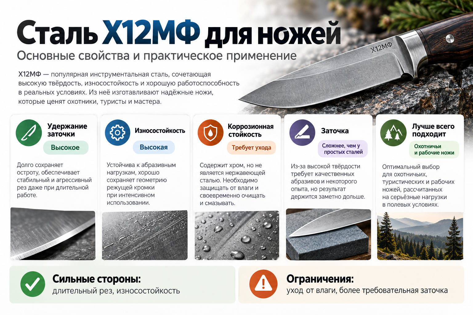 Основные свойства стали Х12МФ для&nbsp;ножей