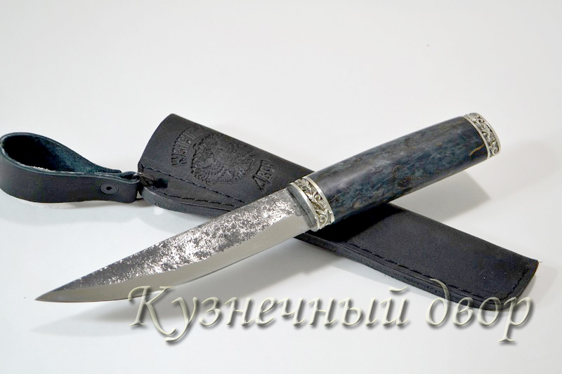 Нож "Якутский" сталь Х12МФ кованая, рукоять-мельхиор, стабилизированная карельская береза.