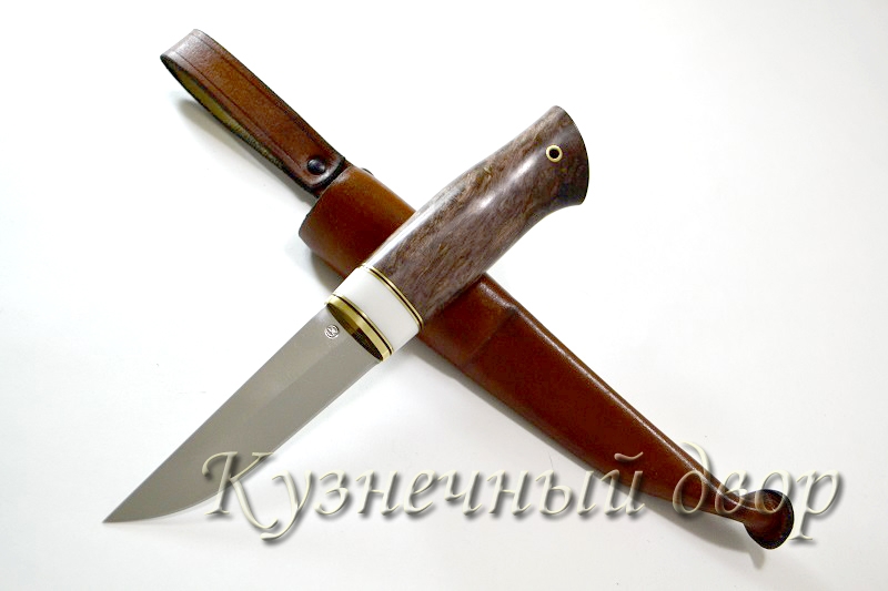 Нож "Скандинав"  сталь-D2, рукоять- латунь, кость, карельская береза. 