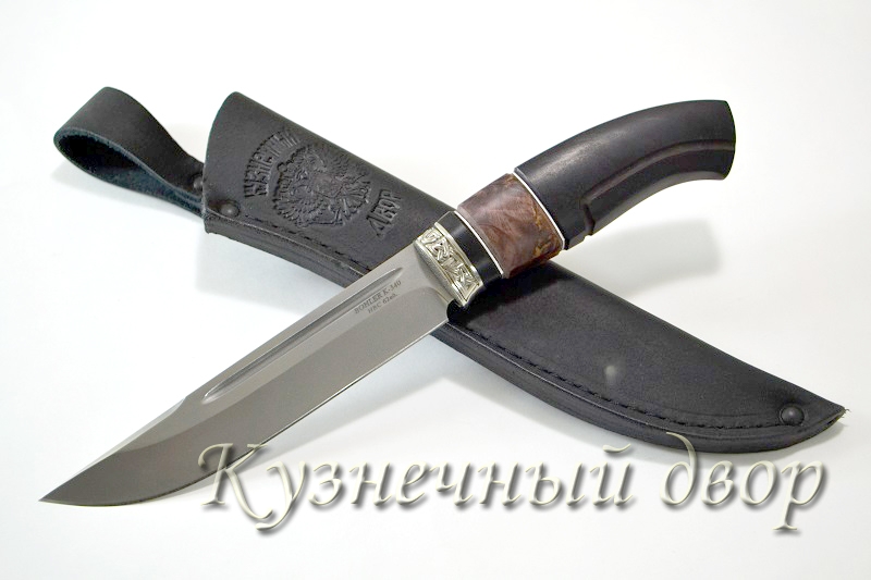 Нож "Егерь", сталь-BOHLER К 340, рукоять-мельхиор, карельская береза, черный граб.