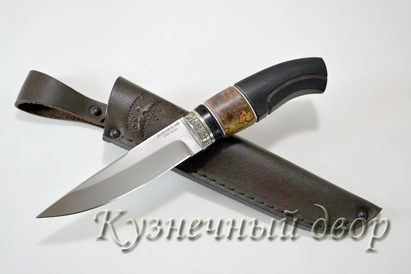 Нож "Финский", сталь- BOHLER К 340, рукоять-мельхиор, карельская береза, черный граб.