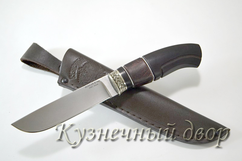 Нож  "Бекас", сталь- BOHLER К 340, рукоять-мельхиор, карельская береза, черный граб. 