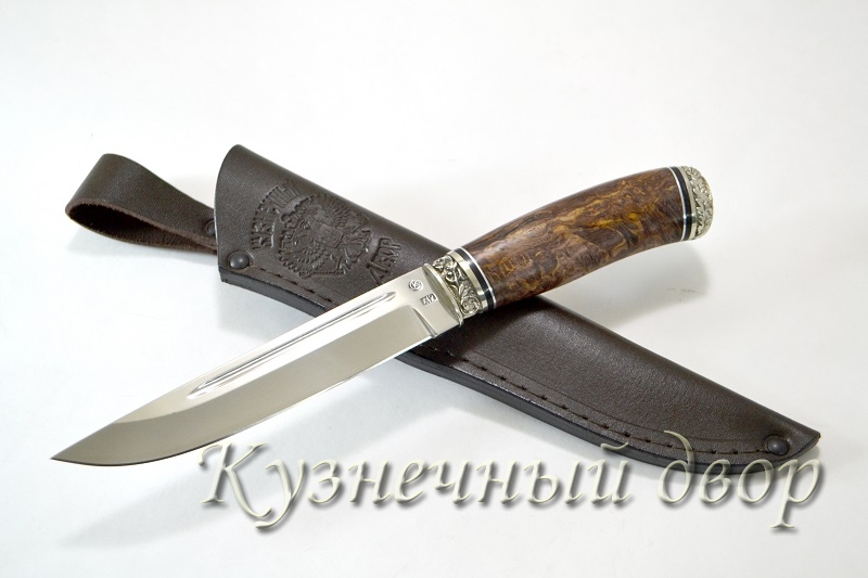 Нож "Игла" сталь -Х12МФ кованая, рукоять- карельская береза, художественное мельхиоровое литье.