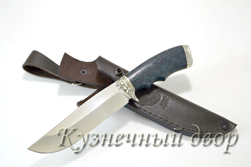 Нож "Охота" сталь -Х12МФ кованая, рукоять- художественное литье из мельхиора, карельская береза.