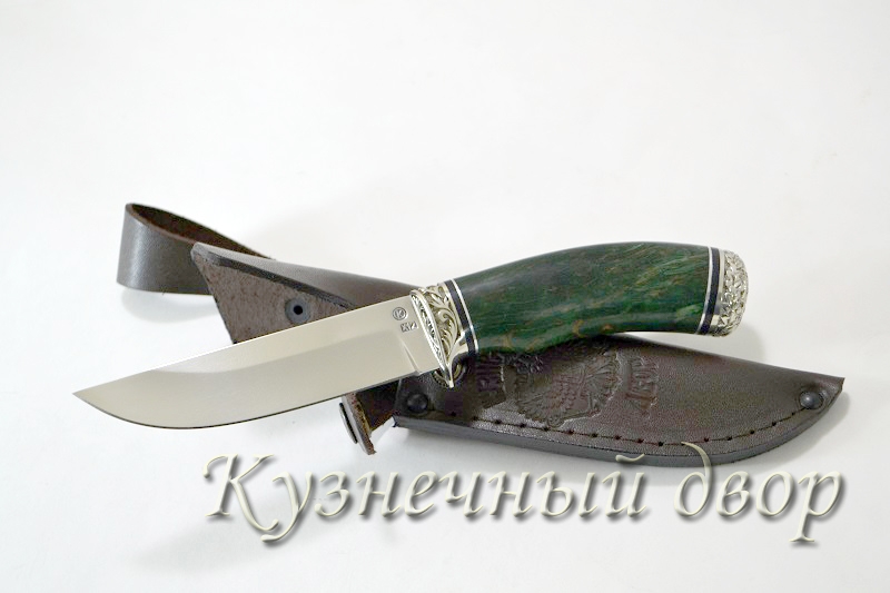 Нож  "Овод" сталь -Х12МФ кованая, рукоять- карельская береза, художественное мельхиоровое литье.