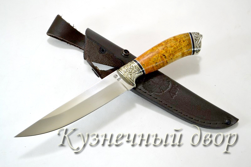 Нож "Сумрак" сталь -Х12МФ кованая, рукоять- карельская береза, художественное мельхиоровое литье.