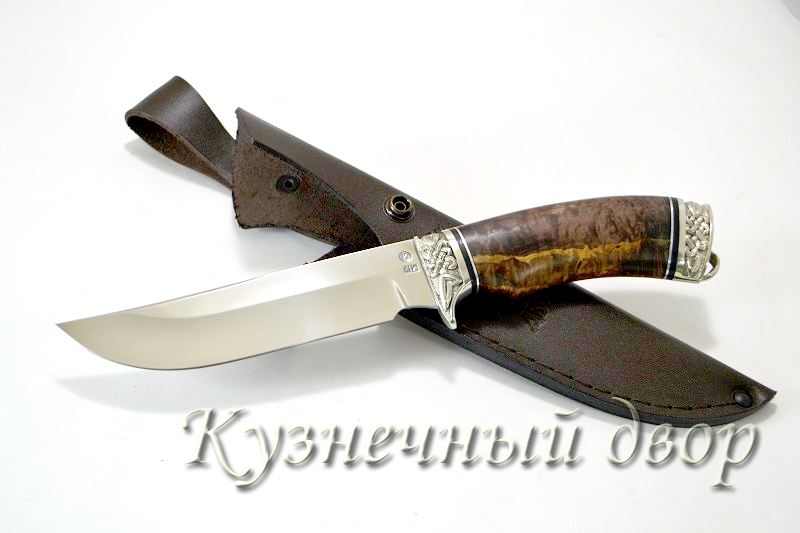 Нож "Корсар"  сталь-Х12МФ кованая, рукоять- карельская береза, художественное литье из мельхиора.