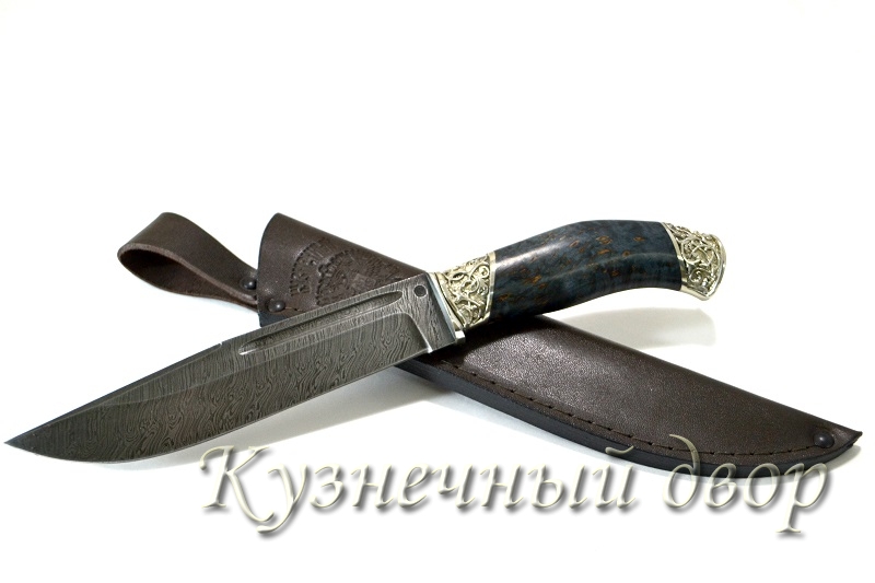 Нож  "Варан" сталь-дамаск, рукоять- художественное литье из мельхиора, карельская береза.