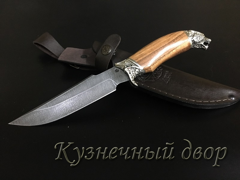 Нож "Лидер"  сталь- дамаск, рукоять- художественное литье из мельхиора, коричневый граб.