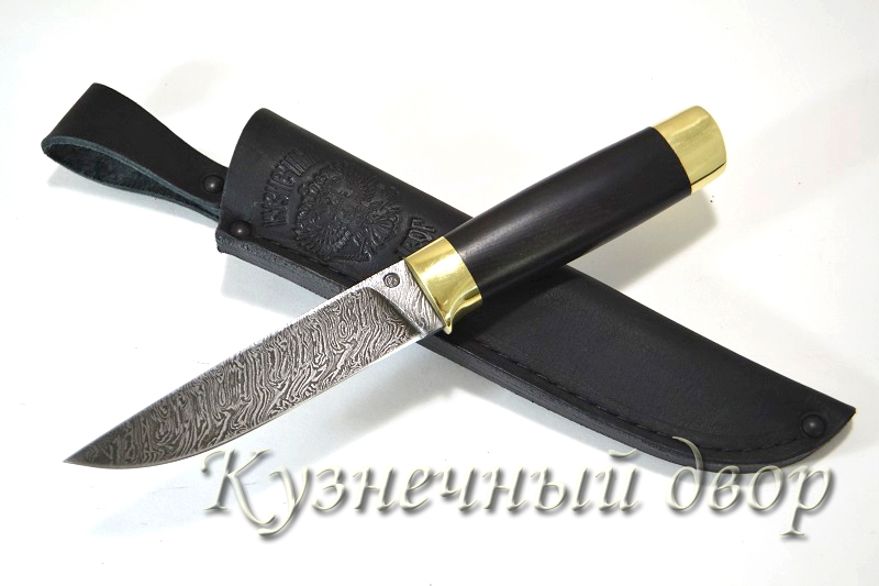 Нож "Грибник"  сталь- дамаск, рукоять- латунное литье, черный граб. 