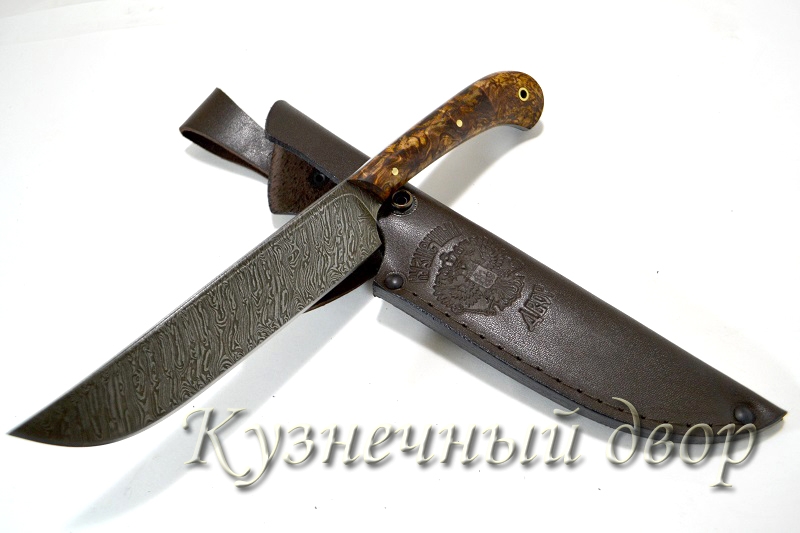 Нож "Узбек" цельнометаллический,  сталь- дамаск, рукоять- карельская береза. 
