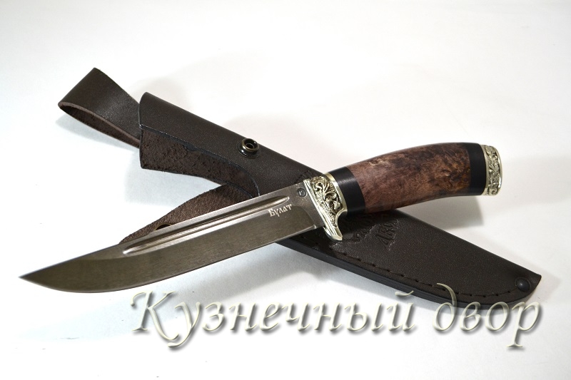 Нож "Якут"  сталь-булат, рукоять- художественное литье из мельхиора, карельская береза.  