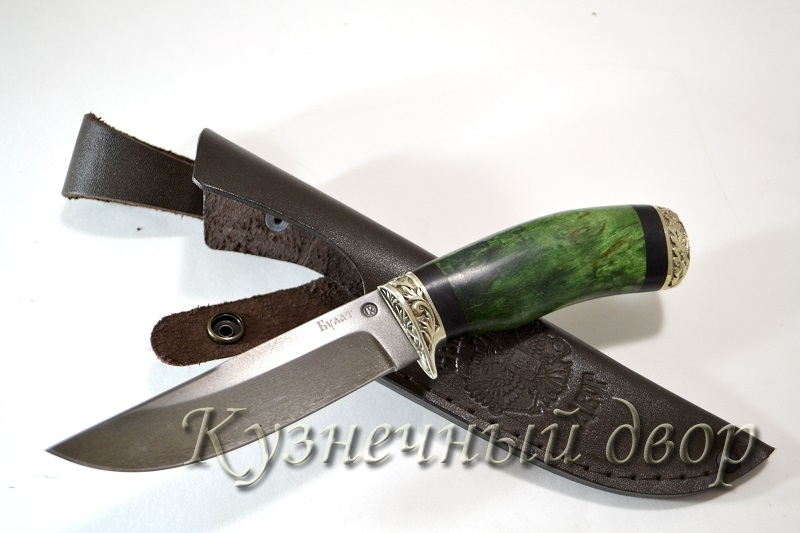 Нож "Овод"  сталь-булат, рукоять- художественное литье из мельхиора, карельская береза.   