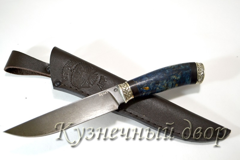 Нож "Кайман"  сталь-булат, рукоять- художественное литье из мельхиора, карельская береза.  