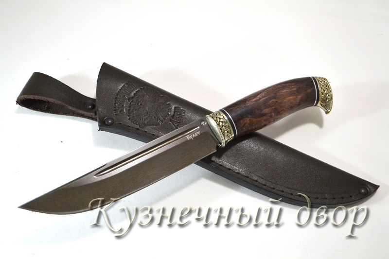 Нож "Егерь"  сталь-булат, рукоять- художественное литье из мельхиора, карельская береза.   
