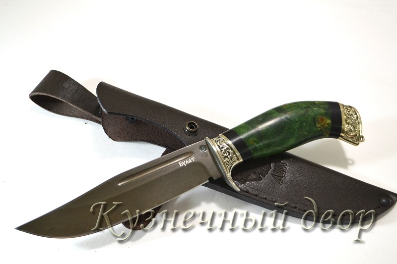 Нож "Сайга"  сталь-булат, рукоять- художественное литье из мельхиора, карельская береза. 