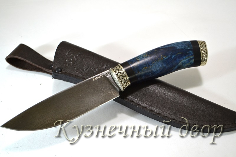 Нож   "Ястреб" сталь-булат, рукоять- художественное литье из мельхиора, карельская береза. 