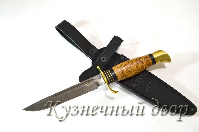 Нож  "НКВД"  сталь-булат, рукоять- карельская береза, черный граб, латунное литье.