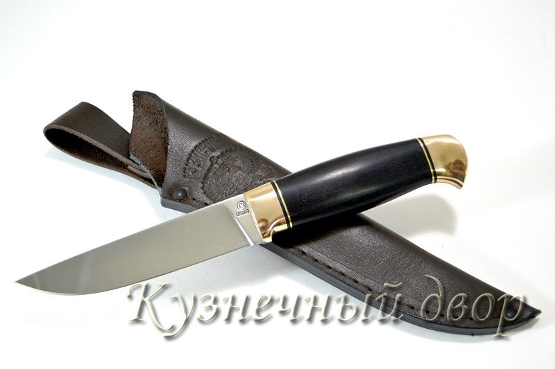 Нож "Грибник" сталь-110Х18 кованая, рукоять-бронза, черный граб.