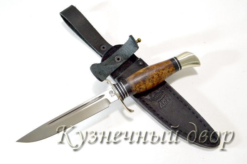 Нож "НКВД"  сталь- D2, рукоять-мельхиор, стабилизироанная карельская береза.