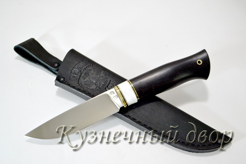 Нож "Гид" сталь- D2, рукоять-латунь, акрил, черный граб.