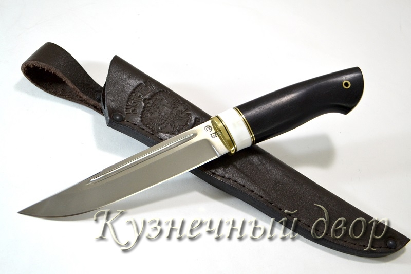 Нож "Игла" сталь- D2, рукоять-латунь, акрил, черный граб.