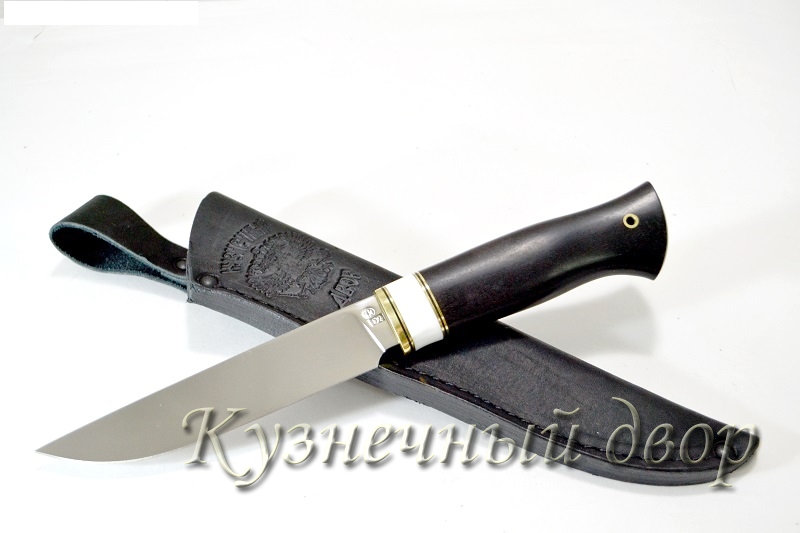 Нож  "Кайман" сталь- D2, рукоять-латунь, акрил, черный граб.