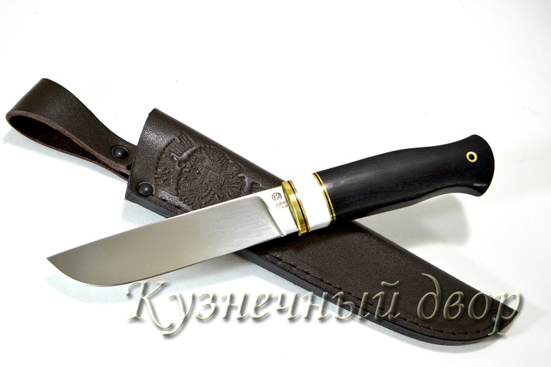 Нож  "Бекас" сталь- D2, рукоять-латунь, акрил, черный граб. 