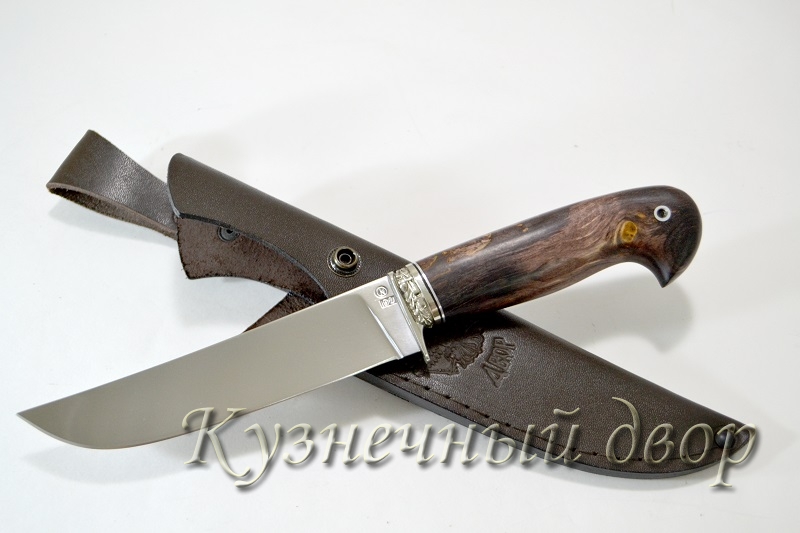 Нож "Узбек"  сталь- D2, рукоять-мельхиор, стабилизированная карельская береза.