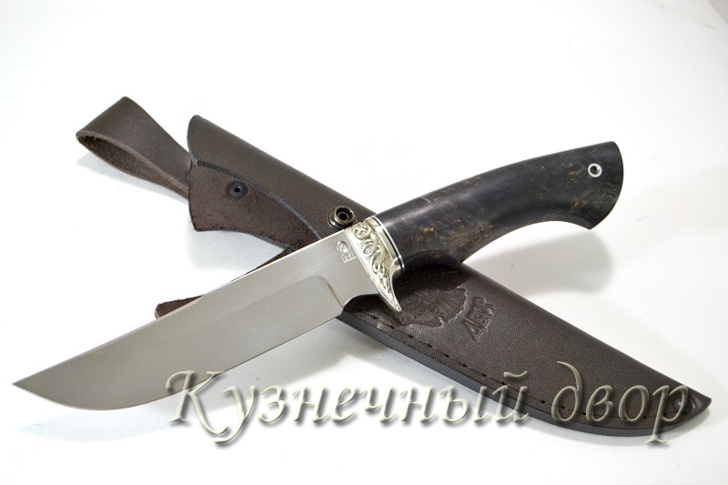 Нож  "Корсар" сталь- D2, рукоять-мельхиор,  стабилизированная  карельская береза. 